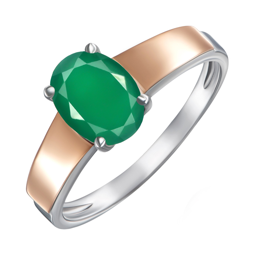 

Серебряное кольцо с зеленым агатом и золотыми накладками 000138408 18 размера
