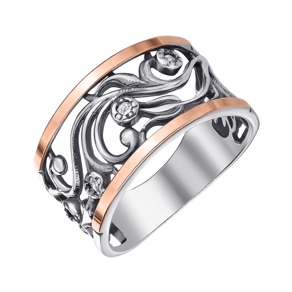 

Серебряное кольцо с золотой накладкой и фианитами 000146003 18 размера