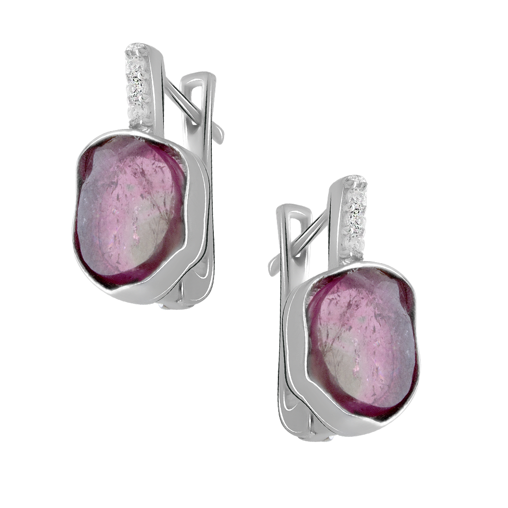 

Срібні сережки 925 проби 4,94 г з мадагаскарськими ватермелон турмалінами та білими цирконами 3,16 карат Valentine