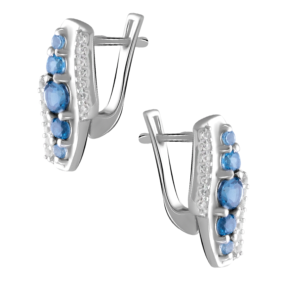 

Срібні сережки 925 проби 4,23 гр. з лондон топазами класу AAА та білими топазами 1,6 карат Valentine