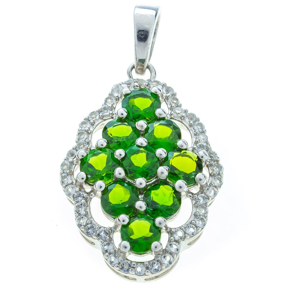 

Срібна підвіска 925 проби 3,43 гр. з діопсидами Альберта класу AAA та білими топазами 2,87 карат Valentine