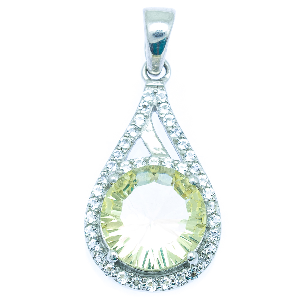 

Срібна підвіска 925 проби 2,68 гр. з лимонним топазом лазерної огранки і білими топазами 3,29 карат Valentine