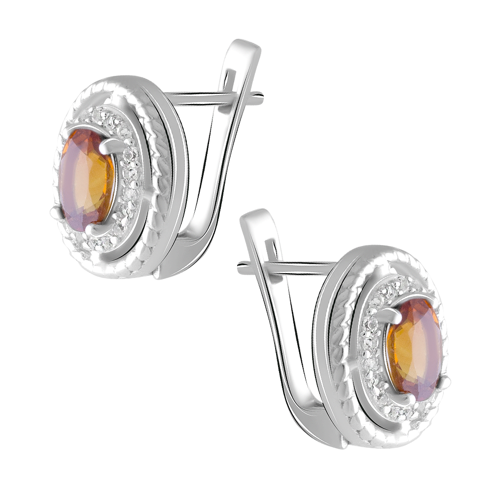 

Срібні сережки 925 проби 5,04 гр. з мадейра цитринами з Мадагаскару та білими топазами 1,86 карат Valentine