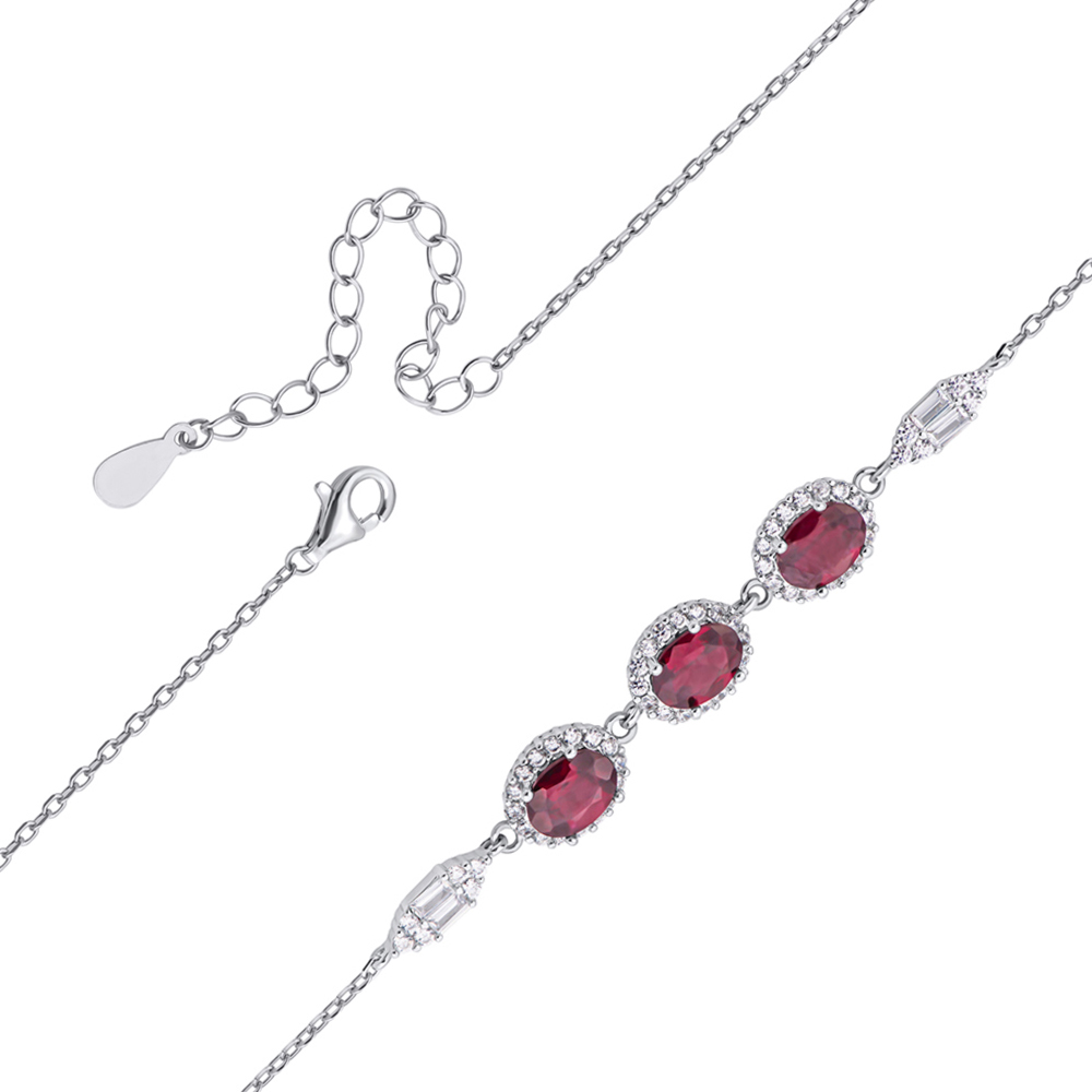

Серебряный браслет с гранатми и фианитами 000133822 16.5 размера