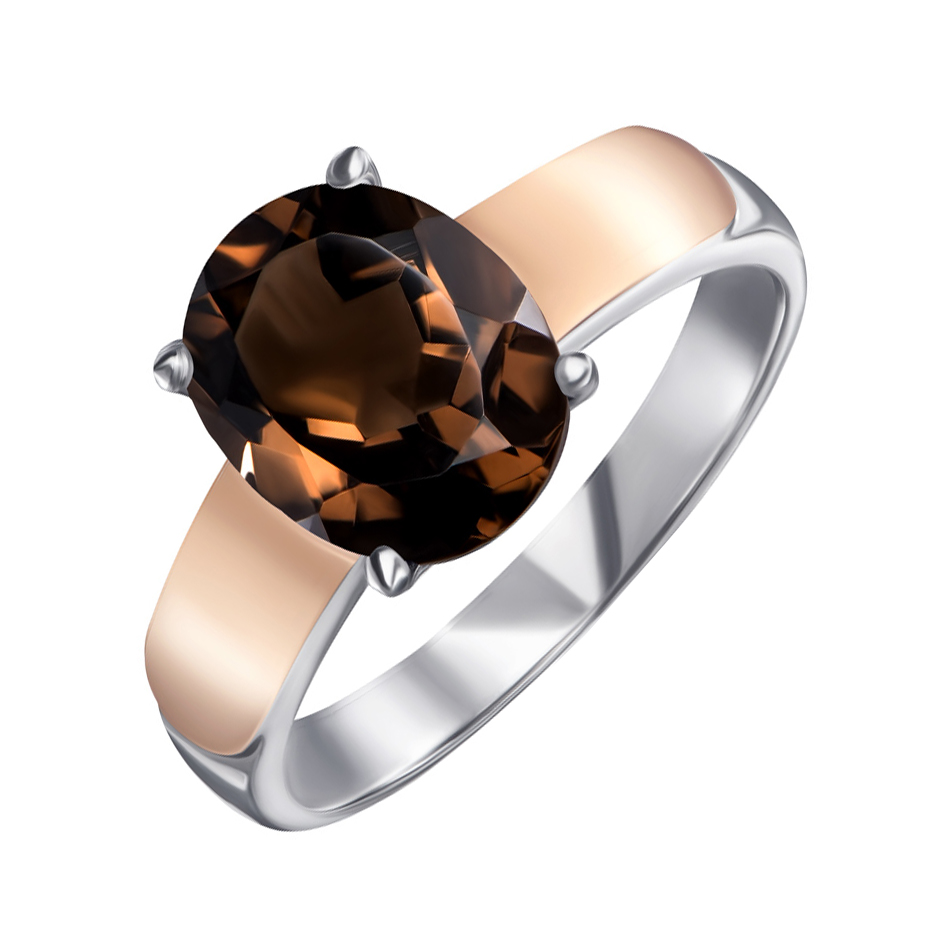 

Серебряное кольцо с золотыми накладками и раухтопазом 000134957 16.5 размера