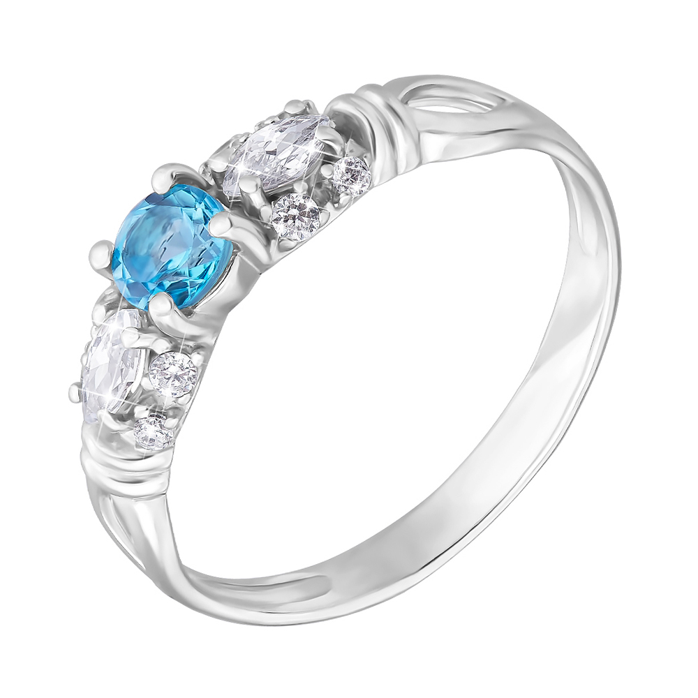 

Серебряное кольцо с топазом swiss blue и фианитами 000140556 17 размера