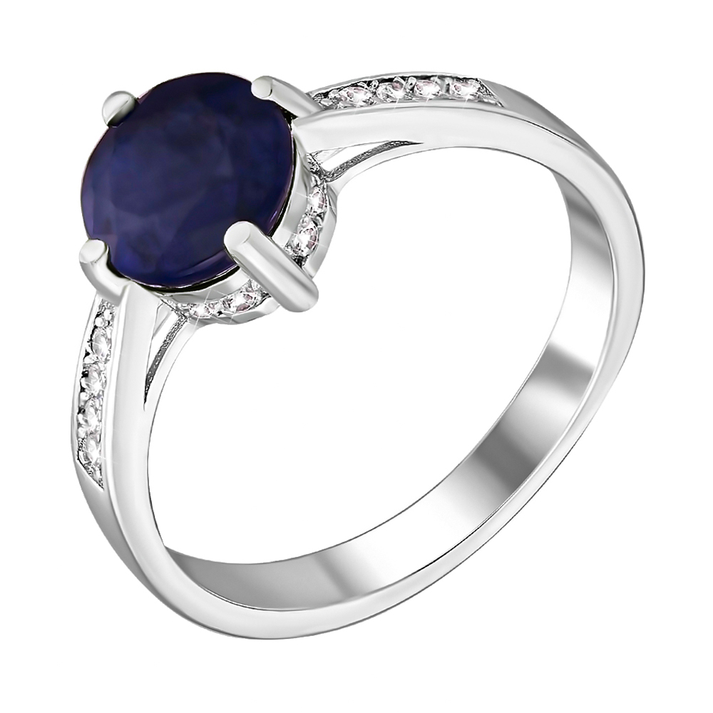 

Серебряное кольцо с сапфиром и фианитами 000121495 17 размера