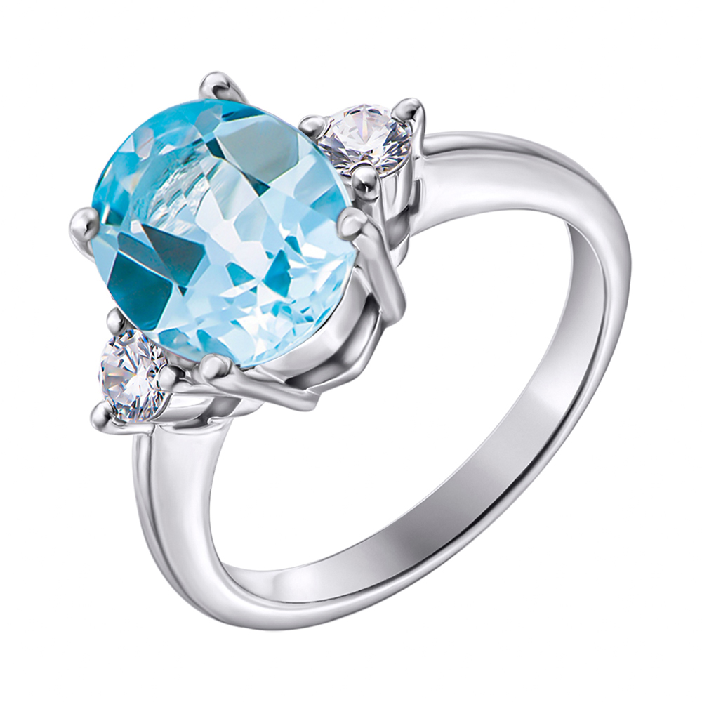 

Серебряное кольцо с голубым топазом и фианитами 000117877 18 размера