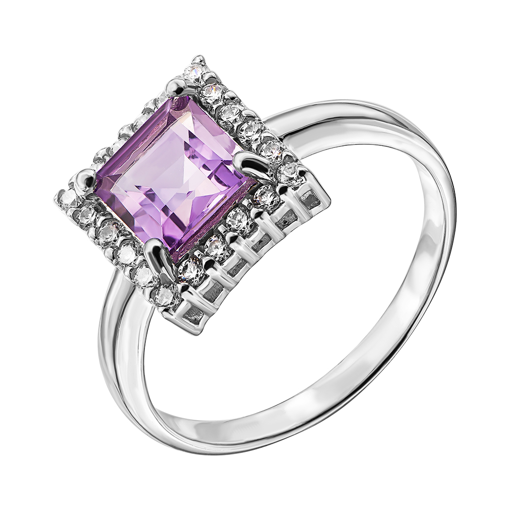 

Серебряное кольцо с аметистом и фианитами 000137595 17 размера