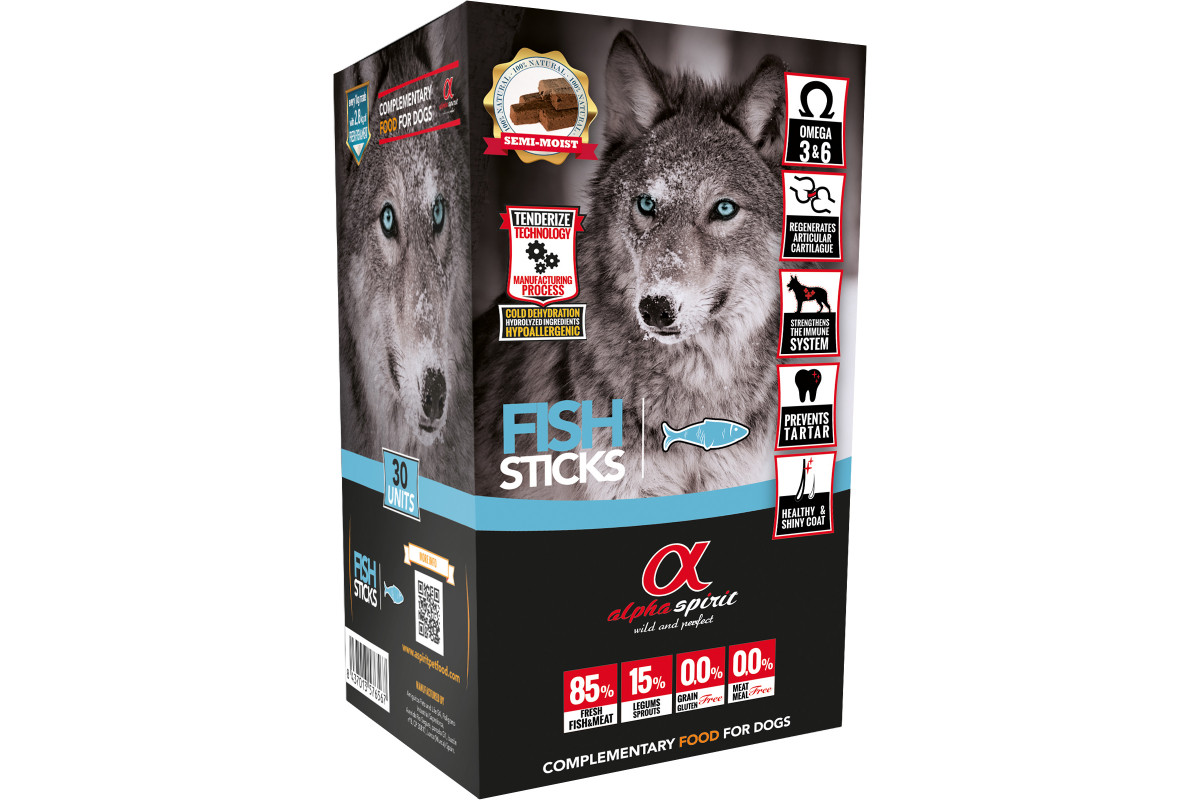 

Полувлажное лакомство палочки для взрослых собак Alpha Spirit Sticks Fish 40 г x 30 шт