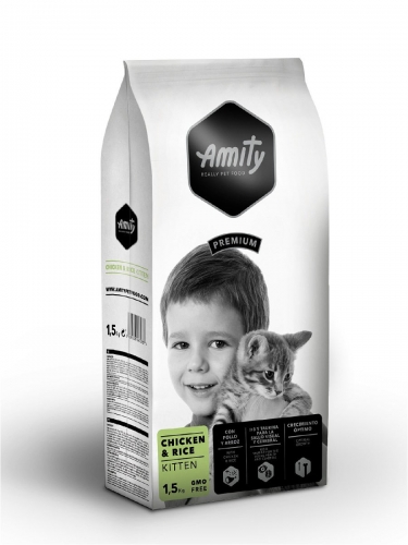 

Корм для котов AMITY Kitten, повседневный для котят, с курицей и рисом (1,5 кг)