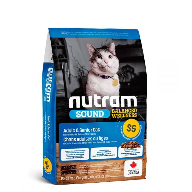 

Сухой корм для взрослых/пожилых котов Nutram S5 Sound Balanced Wellness Natural Adult&Senior Cat с курицей и лососем (1,13 кг)
