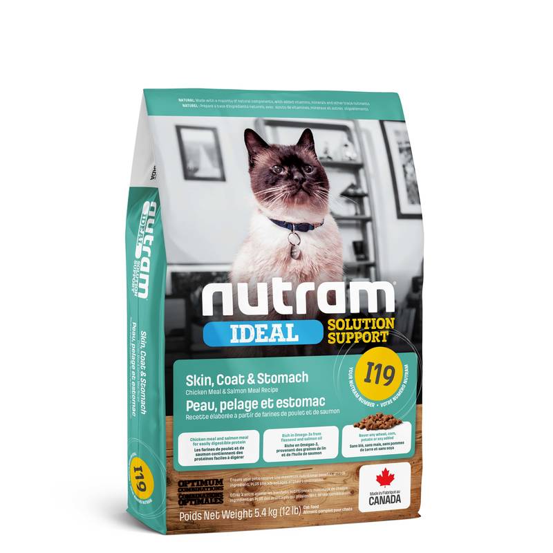 

Сухой корм для заботы о состоянии кожи и желудка у котов Nutram I19 Ideal Solution Support Sensitive Skin, Coat & Stomach Cat с курицей и рисом (1,13 кг)
