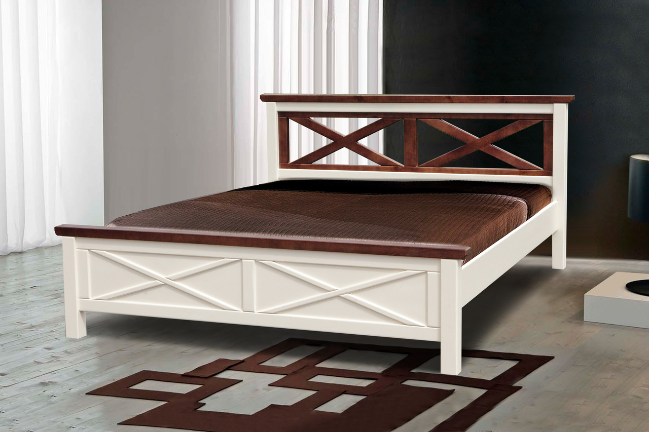 

Ліжко дерев'яне двоспальне Микс мебель Нормандія 180-200 см ваніль/темний горіх