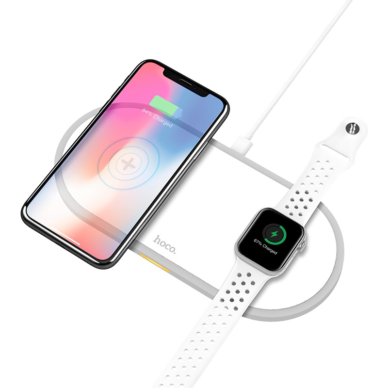 

Беспроводное зарядное устройство Qi Hoco CW20 2 в 1 iphone, apple watch White