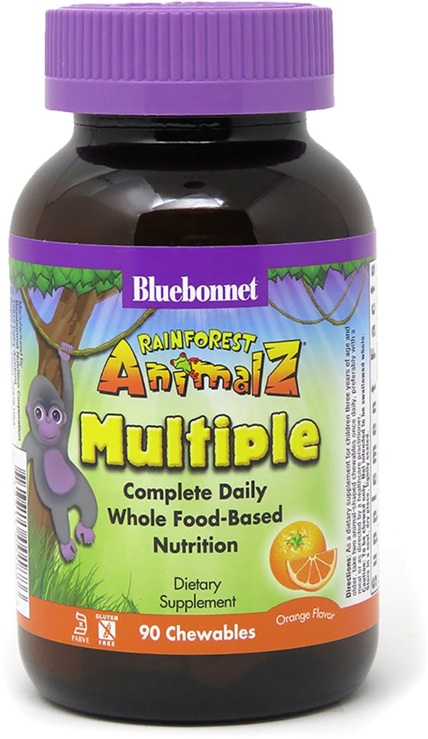 

Мультивитамины для Детей Вкус Апельсина Rainforest Animalz Bluebonnet Nutrition 90 жевательных конфет (743715001886)