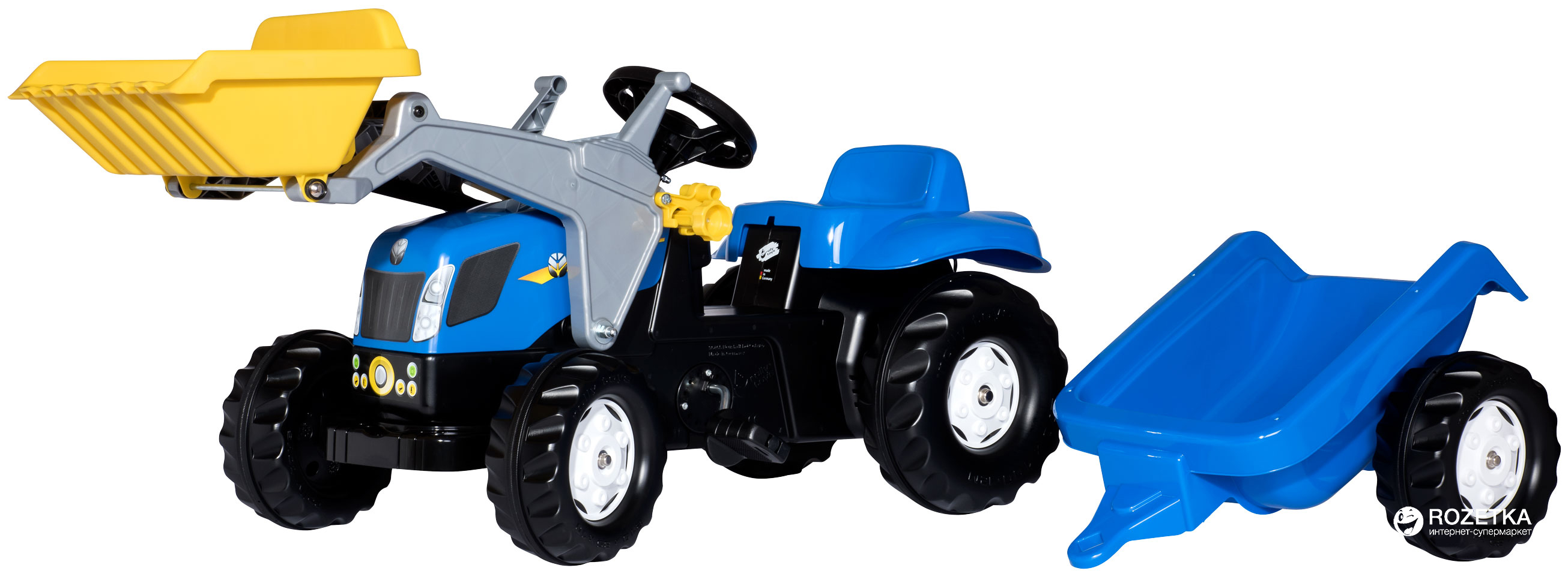 

Веломобиль Rolly Toys Трактор с прицепом и ковшом RollyKid-X New Holland Сине-желтый (023929)