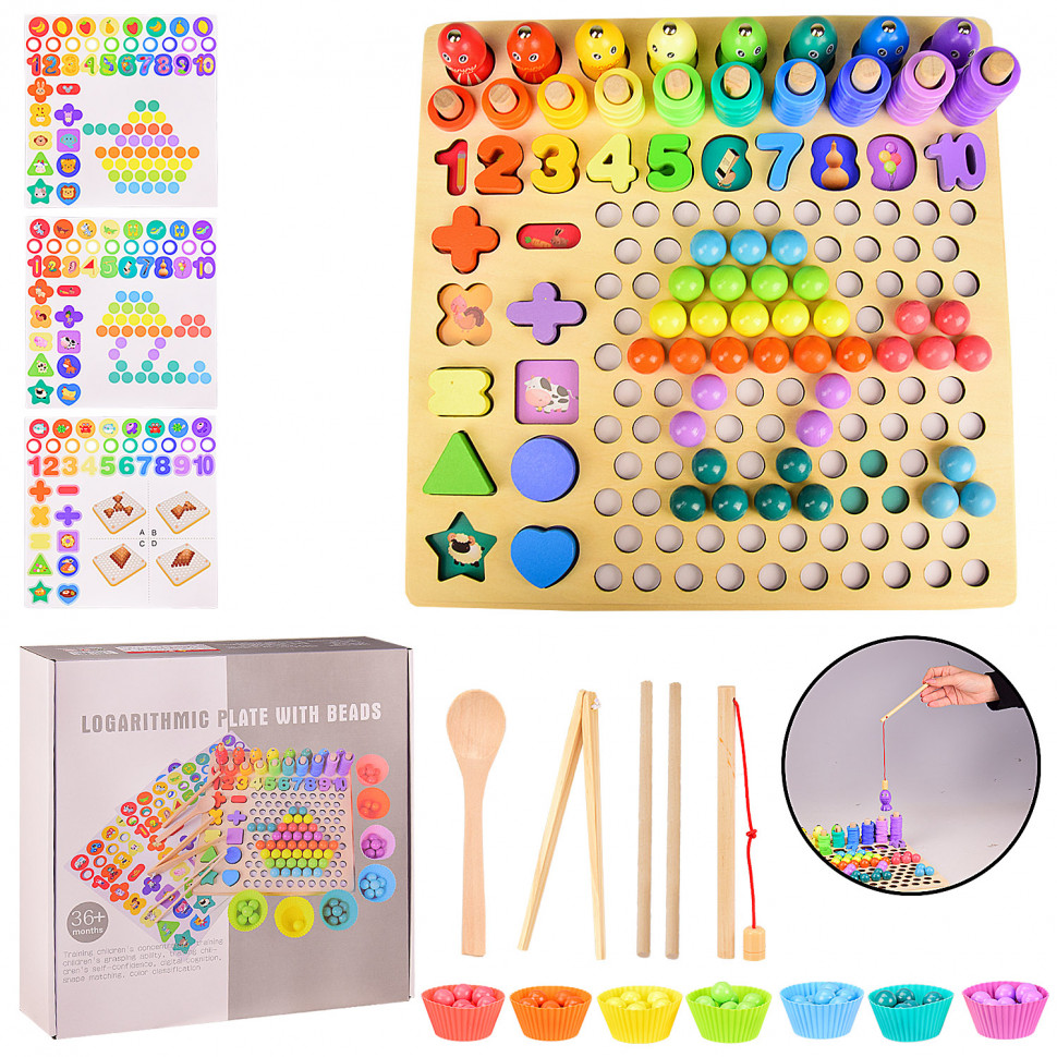 

Деревянная развивающая игрушка 4 в1 мозаика, пирамидки, рыбалка, цифры WD2703