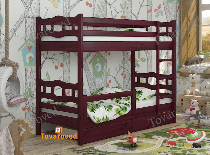 

Двухъярусная кровать с Ящиками 90х190 и бортиком защитным внизу Wellmebely Робин Трансформер сосна Махонь Л6
