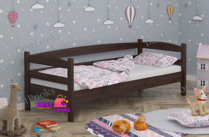 

Кровать детская односпальная 90х200 Wellmebely Нота Плюс сосна Орех Темный Л6