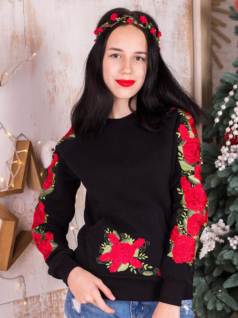 

Світшот з вишивкою Етно-Сіті Розкішна троянда XL Чорний (337/XL)
