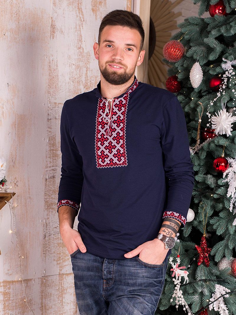 

Вишиванка Етно-Сіті Козацький хрест червоний 2XL Темно-синя (221/2XL)