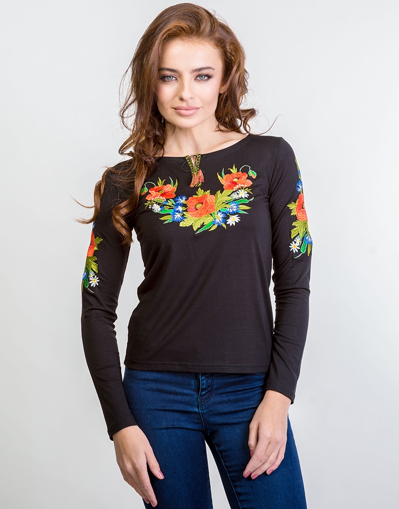 

Футболка з вишивкою Етно-Сіті Маки та волошки 2XL Чорна (093/2XL)