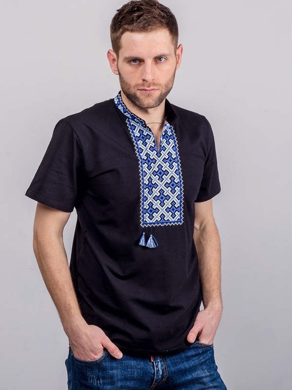 

Футболка з вишивкою Етно-Сіті Козацький хрест синій 4XL Чорна (269/4XL)