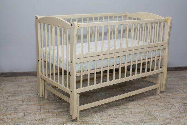

Детская кроватка без ящика из массива бука на шарнирах с резьбой Twins Элит (Дубок), бежевая