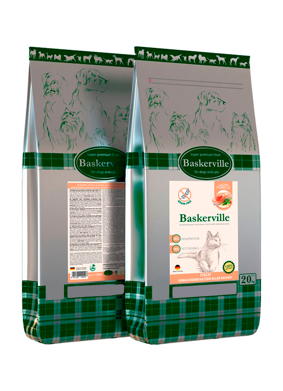 

Сухой беззерновой корм Baskerville Adult для взрослых кошек Лосось и форель с домашней птицей 20 кг