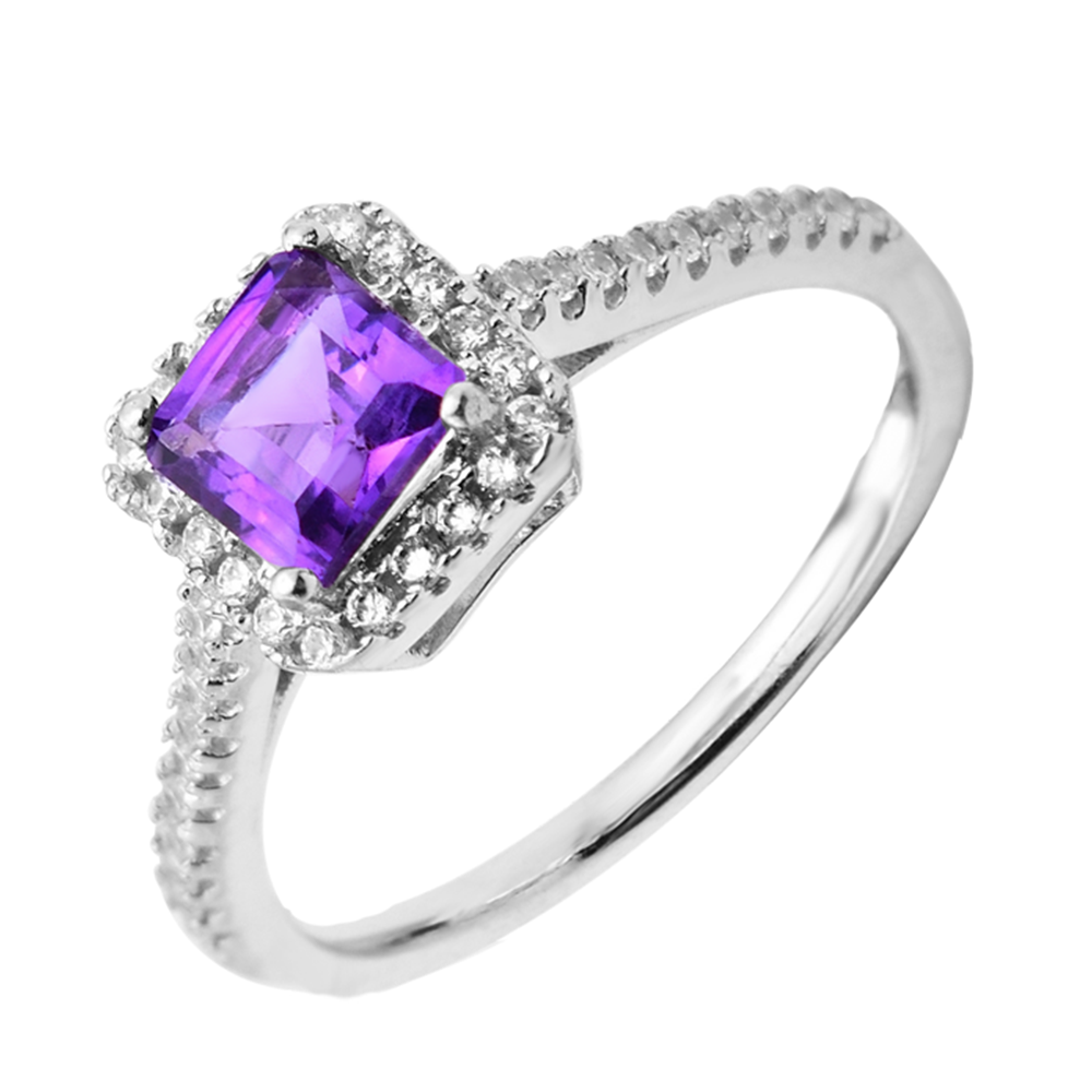 

Серебряное кольцо с аметистом и фианитами 000131812 18.5 размера