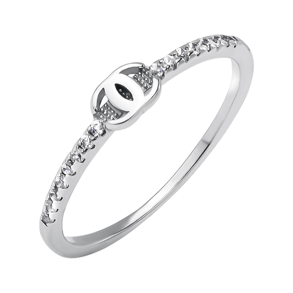 

Серебряное кольцо в стиле Шанель с фианитами 000118396 16.5 размера