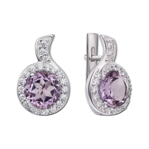 

Серебряные серьги с аметистом и фианитами 2163/9р-AMT