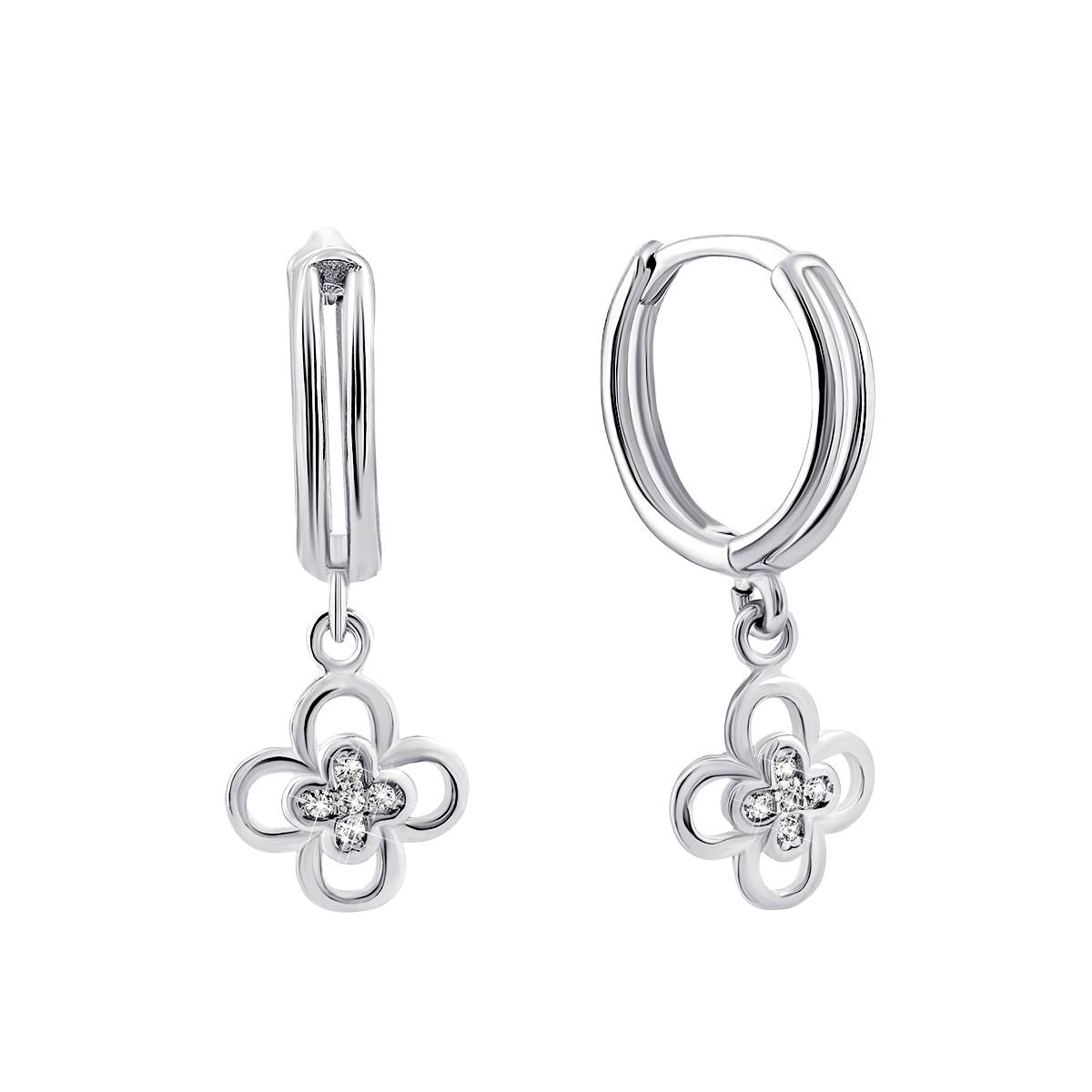 

Серебряные серьги-подвески Цветы с фианитами 1EA98722