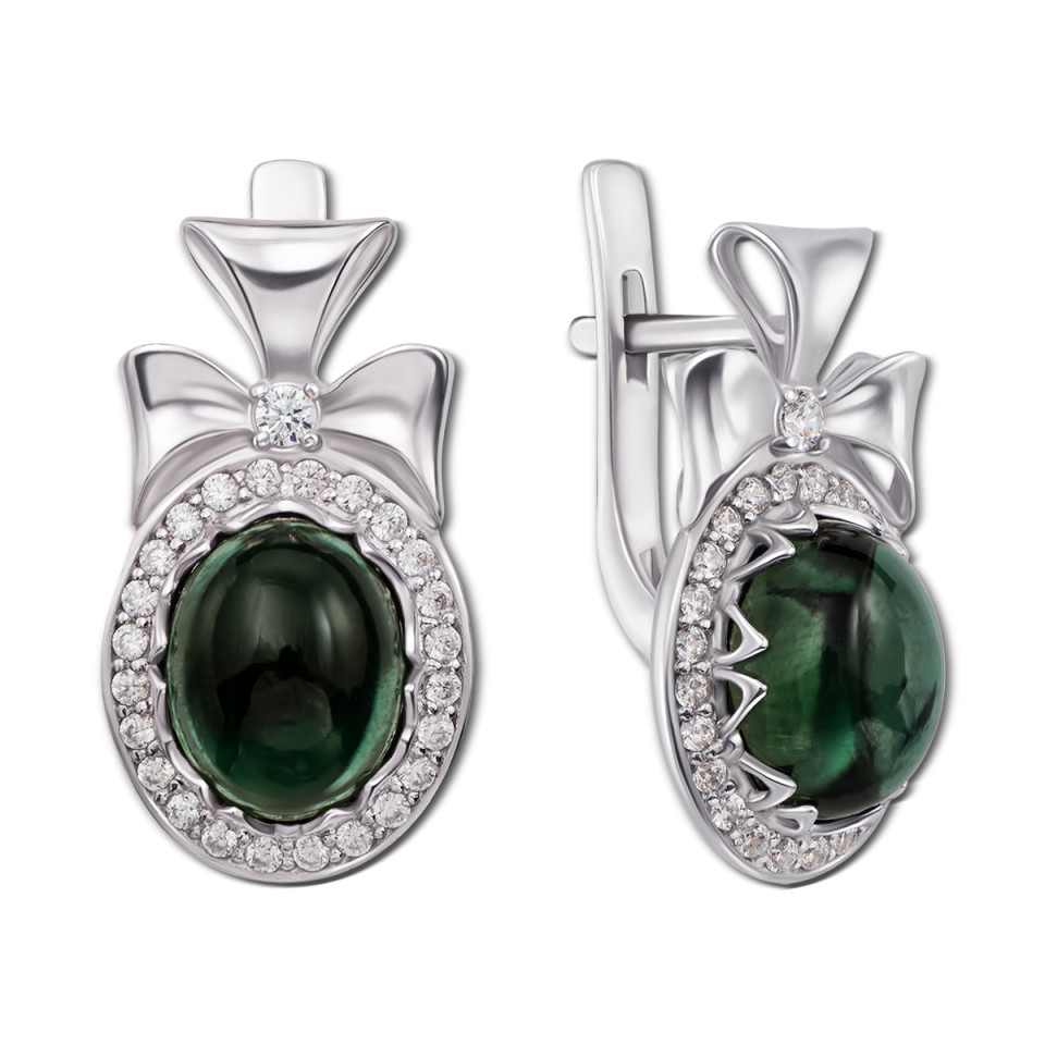 

Серебряные серьги с зеленым кварцем и фианитами 2203/9р-QGR