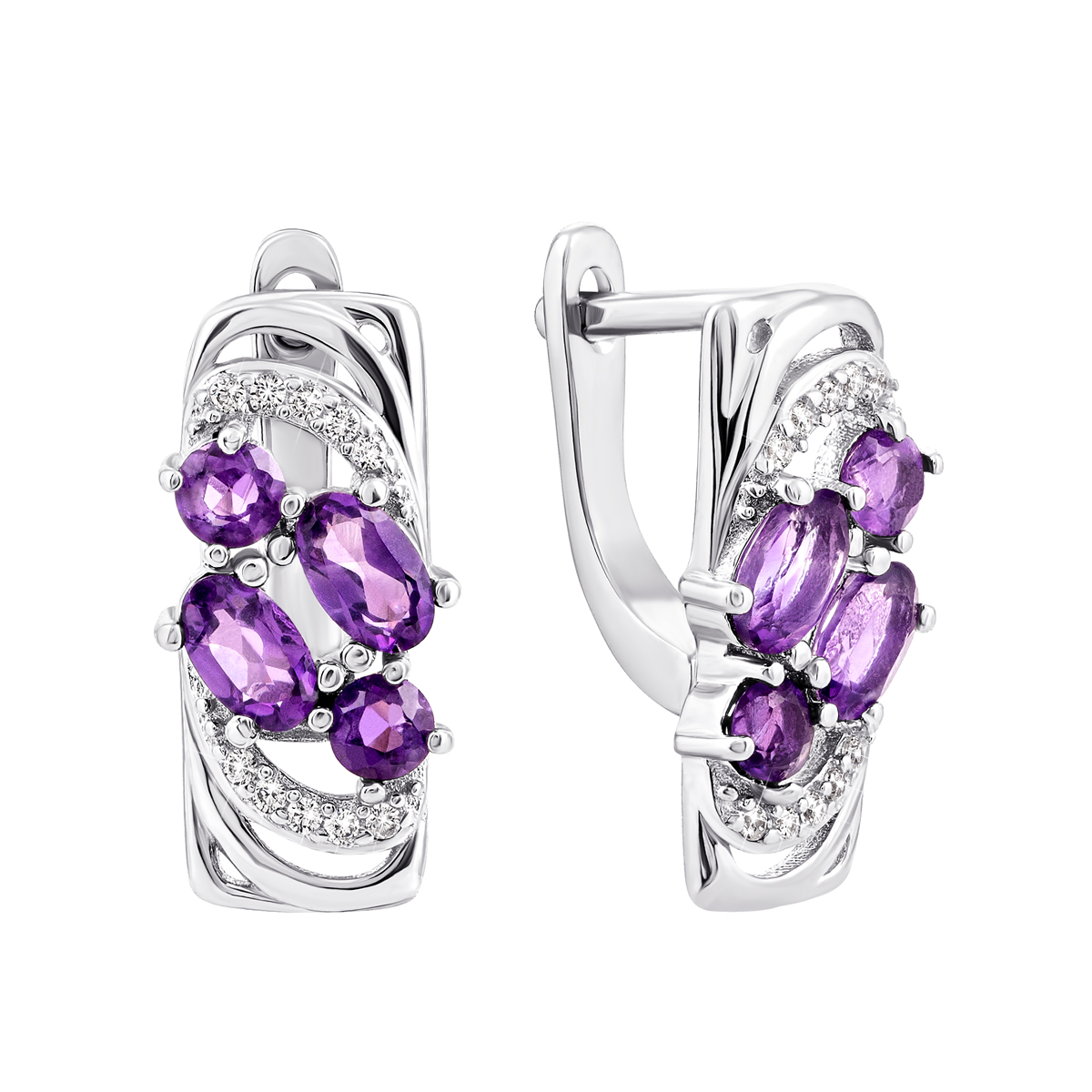 

Серебряные серьги с аметистом и фианитами Тд0065/ам-E