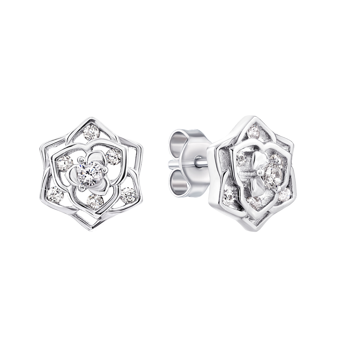 

Серебряные пуссеты Цветы с фианитами 1EA97409