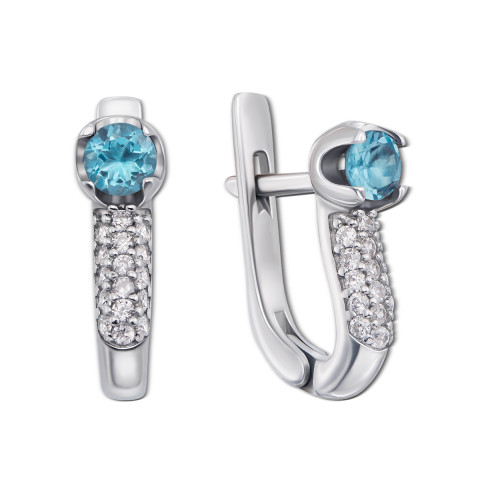 

Серебряные серьги с голубым топазом swiss и фианитами 2129/9р-TSWB