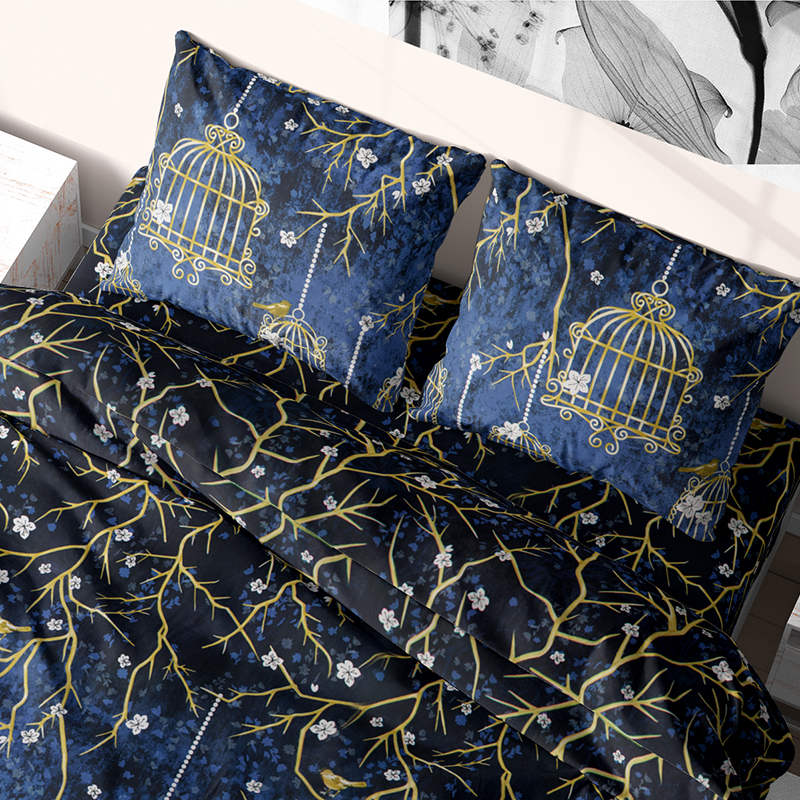 

Комплект постельного белья семейный из бязи Time Textile Золотая клетка Синий TT170723-s 70х70