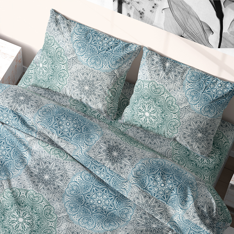 

Комплект постельного белья из бязи Time Textile Калейдоскоп двуспальный Голубой, Зеленый TT170390-d 50х70
