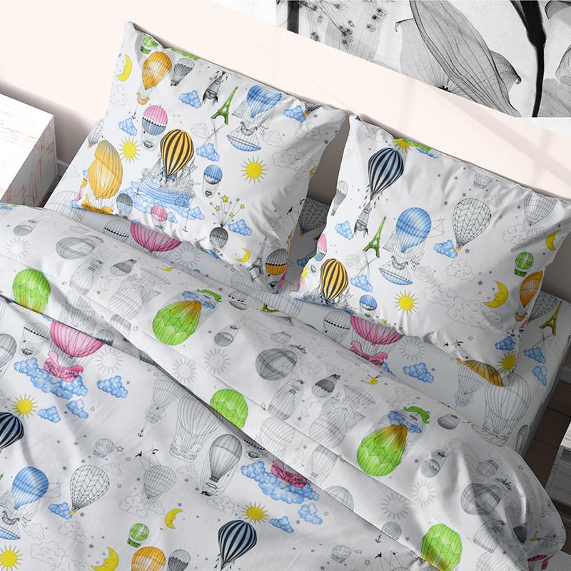 

Комплект постельного белья из бязи Time Textile Воздушные шары двуспальный Разноцветный TT170728-d 70х70