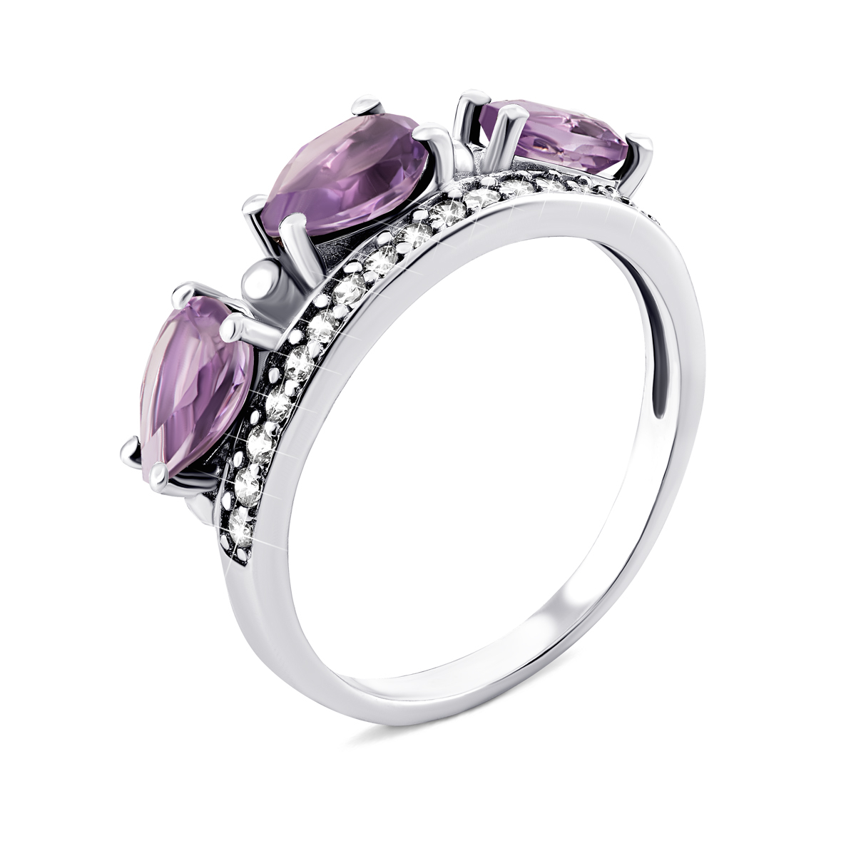 

Серебряное кольцо с аметистом и фианитами 16.5 размер 1360/1р-AMET