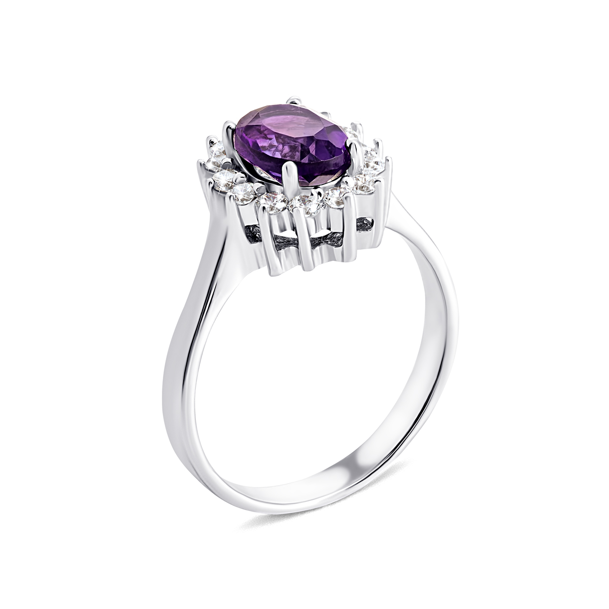 

Серебряное кольцо с аметистом и фианитами 18 размер Тд0004/ам-R