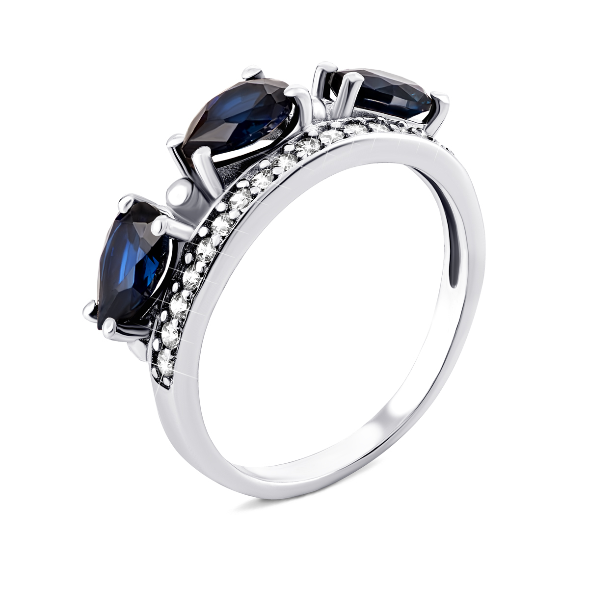 

Серебряное кольцо с гидротермальным сапфиром и фианитами 19 размер 1360/1р-HSPH