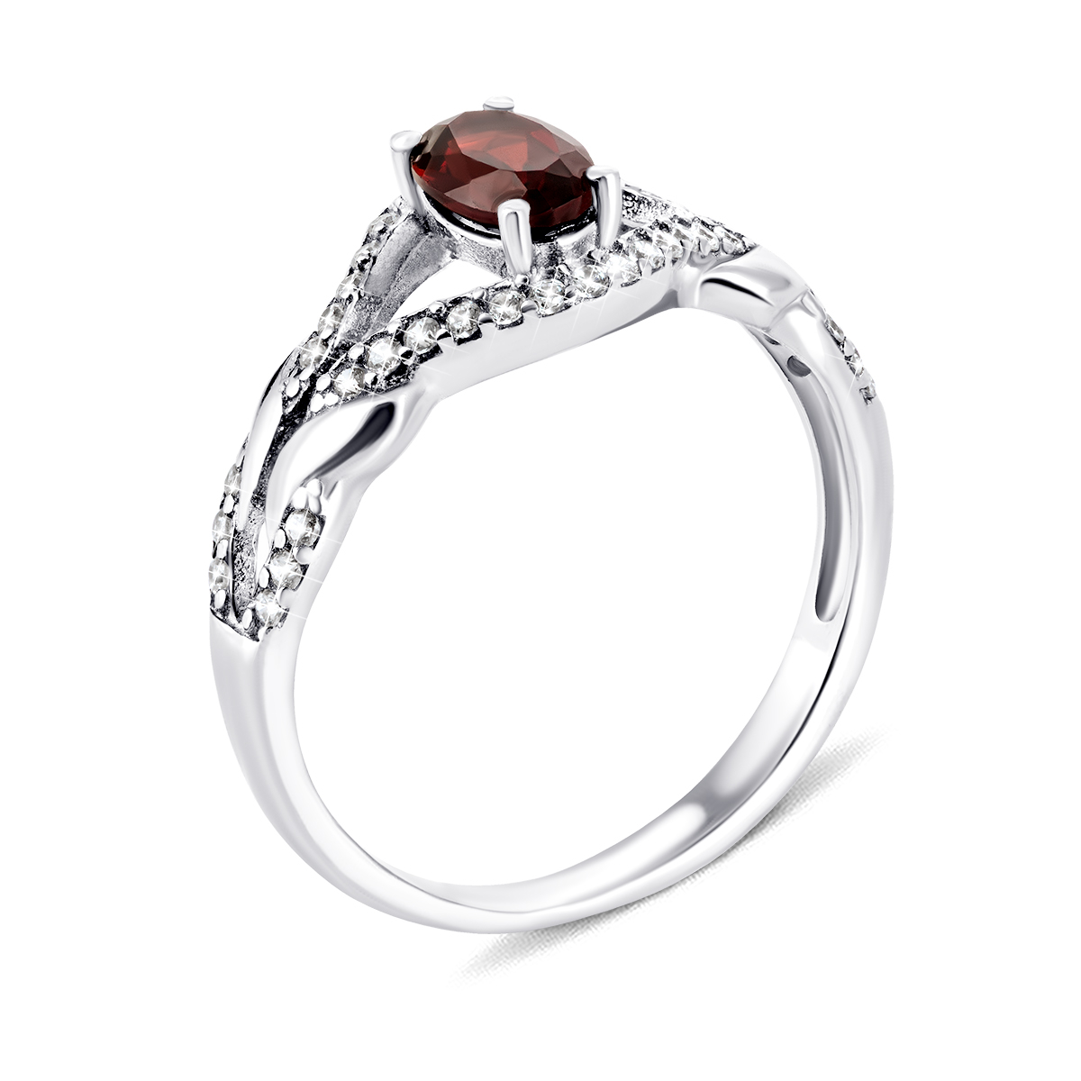 

Серебряное кольцо с гранатом и фианитами 18 размер 1462/1р-GARN