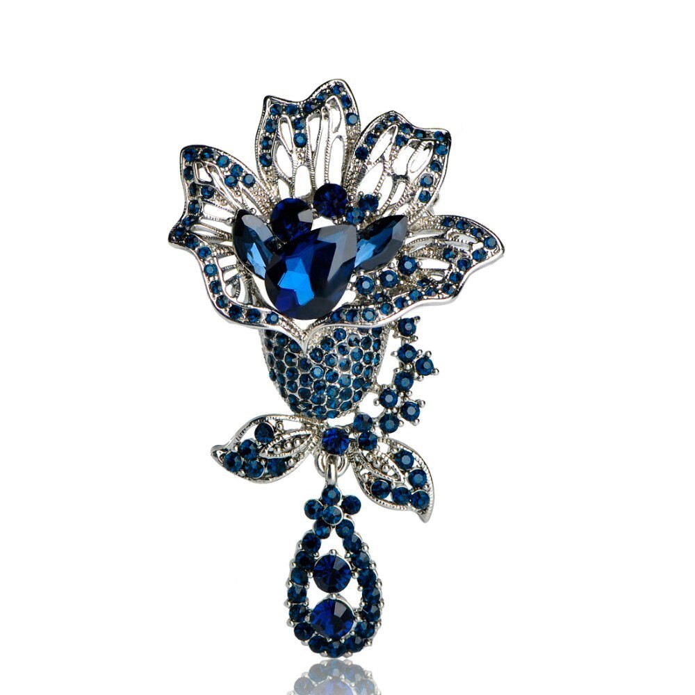 

Брошь женская BROCHE бижутерия с кристаллами Райский Цветок синяя BRBF111864
