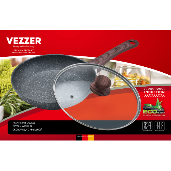 

Сковорода с крышкой Vezzer VZ2015 28 см с антипригарным покрытием гранит из алюминия