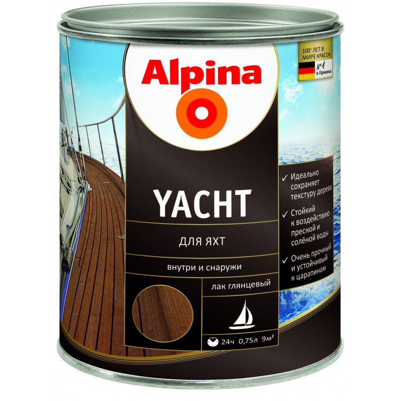 

Лак алкидный для яхт Alpina Yacht 0,75л Прозрачный