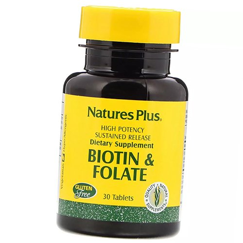 

Биотин и Фолиевая кислота, Biotin & Folate, Nature's Plus 30таб (36375142)