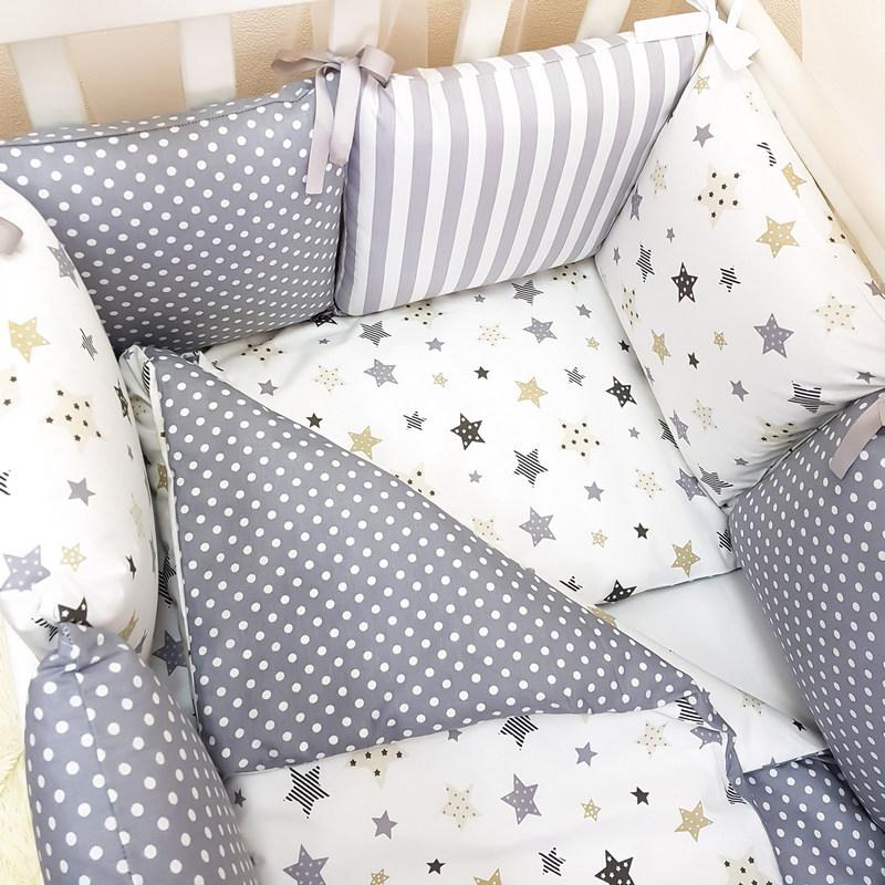 

Комплект в кроватку Маленькая соня Baby Stars №55 поплин стандарт/овал с бортиками 7 предметов детский серый арт.0120228